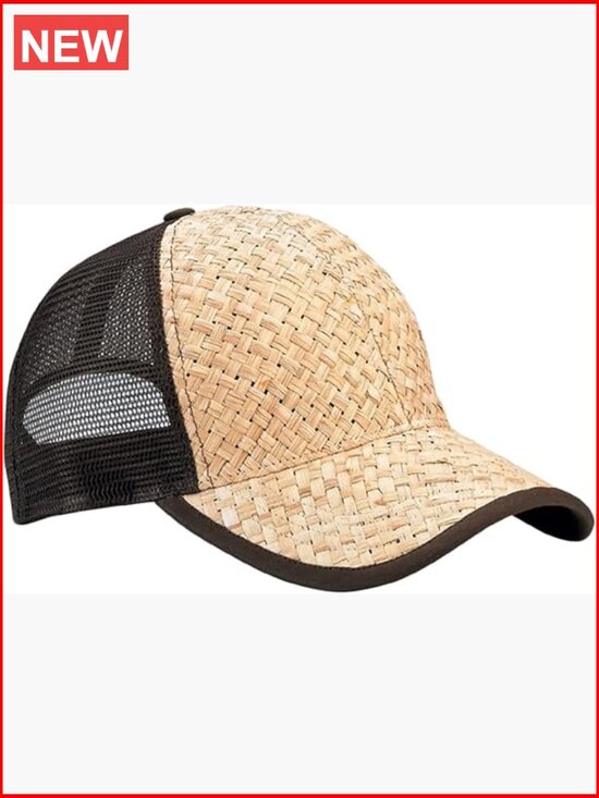 Low Profile Structured Mesh Straw Trucker Hat Snapback Cap